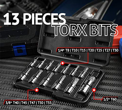 EPAuto Torx Bit Socket Set, Star Socket T8-T60, Cr-V, 13 Pieces - size: Torx Bit- 13 Pieces