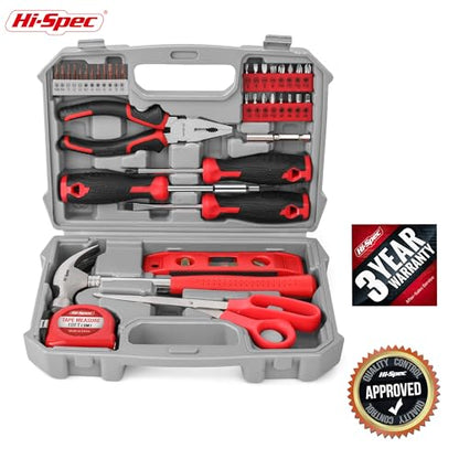 Hi-Spec Household Starter Tool Kit with Compact Carry Toolbox, Red | 38pc, everyday fixes made easier, organized portable storage, beginner-friendly selection, apartment and office tasks, tidy - color: Red