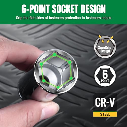 SK 1/2" Drive Socket Set, Deep SAE Sockets, 11-Piece 7/16" to 1-1/16" | SuperKrome Finish, Premium CR-V Steel, with Aluminum Socket Organizer - size: Deep, style: SAE