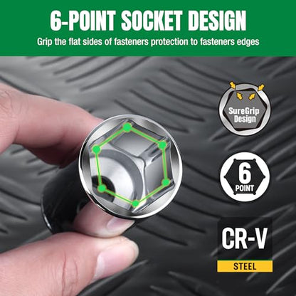 SK 1/2" Drive Socket Set, Deep SAE Sockets, 11-Piece 7/16" to 1-1/16" | SuperKrome Finish, Premium CR-V Steel, with Aluminum Socket Organizer - size: Deep, style: SAE