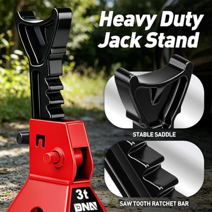 DNA Motoring 1 Pair Jack Stands, 3 Ton (6600 lbs) Capacity Car Lifting Stand, Adjustable Height Car Jack Stands for Cars, Sedans, Small Vehicles, SUV, TOOLS-00682-RD - style: 3 Ton Red