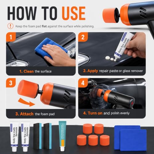 Mini Cordless Car Polisher Kit, 2-Speed Polishing Machine with Buffing Pads, Car Scratch Remover, Wax, Glass Oil Film Cleaner, All-in-One Auto Detailing Set for Paint & Glass Restoration