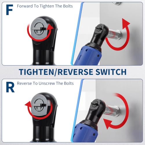 3/8" Cordless Ratchet Wrench Set, 45Nm High Torque Electric Ratchet with 300RPM Variable Speed, Fast Charger, 21V Max & 2×2.0Ah Batteries, 10 Sockets, LED Work Light and Case