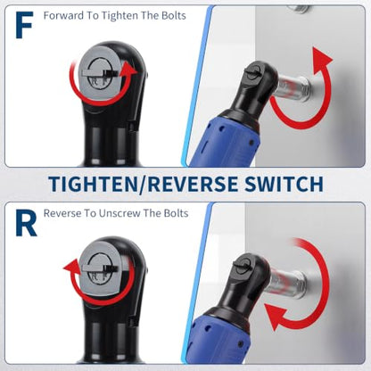 3/8" Cordless Ratchet Wrench Set, 45Nm High Torque Electric Ratchet with 300RPM Variable Speed, Fast Charger, 21V Max & 2×2.0Ah Batteries, 10 Sockets, LED Work Light and Case