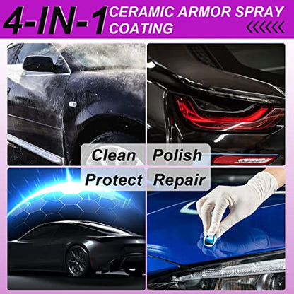 4-in-1 Ceramic Coating for Vehicles, Quick Shine Wax Formula with Water Beading Protection, Easy Wipe-On Detailing Solution for Glossy Smooth Finish, 3.38 Fl Oz