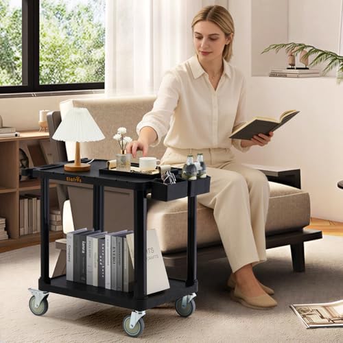 ELAFROS 2-Tier Low Profile Utility Cart, 27.8 x 18 x 26 in | Compact Rolling Cart, 330 lbs Capacity, 4" Swivel Casters, Locking Brakes, Office Home Garage Storage