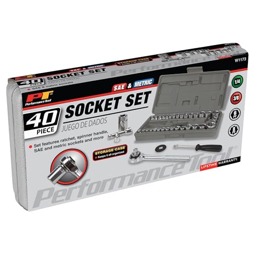 Performance Tool W1173 SAE/Metric 40-Piece SAE and Metric Socket Set, 1/4-Inch & 3/8-Inch Drive - size: 40-Piece (Pack of 1), style: Socket Set