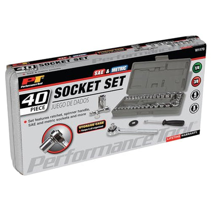 Performance Tool W1173 SAE/Metric 40-Piece SAE and Metric Socket Set, 1/4-Inch & 3/8-Inch Drive - size: 40-Piece (Pack of 1), style: Socket Set