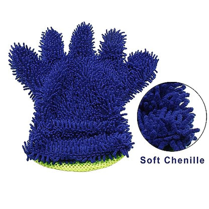 BokWin 2-Pack Car Wash Mitt, Blue | Scratch Free, 5-Finger Microfiber, Chenille Washing Sponge, Interior & Exterior Cleaning, Wheel & Tight Spot Cleaning - color: Blue