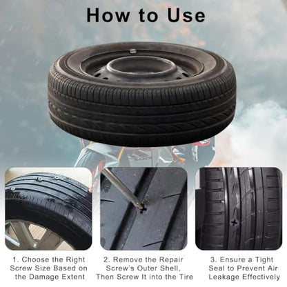 70PCS Tire Plug Kit, Heavy Duty Screw in Tire Plugs for Tubeless Tire Repair, Rubber Nails Flat Tire Puncture Fix Kit for Car, Motorcycle, Truck, Tractor