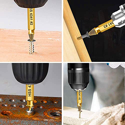 HSS 4341 Screw Extractor Set, 5-Piece Double-Ended Drill Bits, 2-14mm Range, Gold Titanium - color: Yellow*5