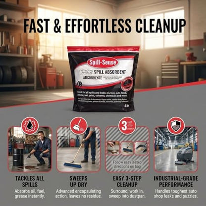 Fast-Acting Universal Spill Absorbent Granules, 4 lbs – Oil, Fuel, Grease, Solvent & Chemical Cleanup, Sweeps Up Dry, No Residue