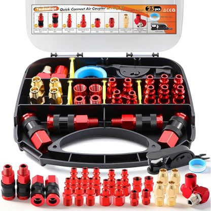 25 PCS Universal Air Coupler & Plug Kit 1/4" NPT Aluminium Alloy Air Compressor Accessories with 360 Degree Swivel Hose Fittings,1/4 Inch Lightweight Quick Connect Compressor Hose Fittings - size: Aluminum alloy