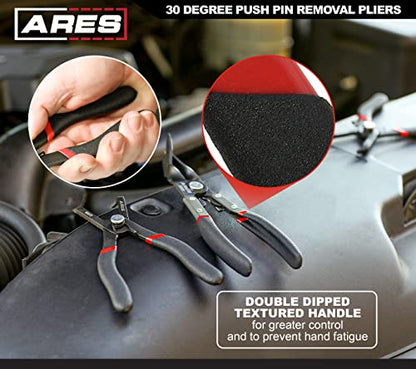 ARES 10071-30 Degree Push Pin Removal Pliers - Easily Removes Push Pin Style Fasteners - Prevents Damage to Trim and Fasteners - size: 30 Degree Push Pin Clip Removal Pliers