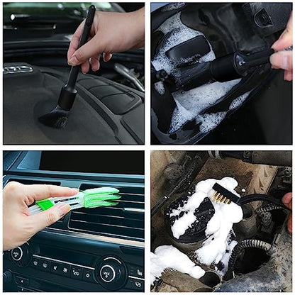 HMPLL 10pcs Detailing Brush Set, Multi-Purpose Car Detailing Brushes for Cleaning Car Interior, Exterior, Engine, Leather, Including 5 car Cleaning Brush, 3 Wire Brush, 2 Air Vent Brush,Black - color: black-10pcs