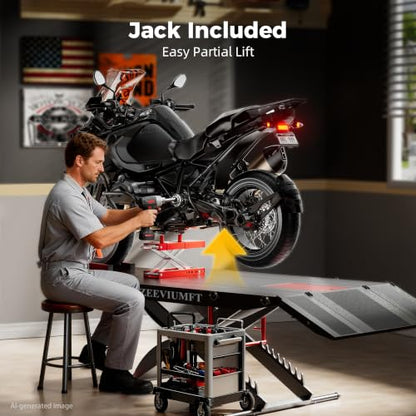 1500 LB Motorcycle Lift Table, Heavy Duty Air/Hydraulic ATV Lift with Side Extensions, 48" W x 33.5" H, User-Friendly Installation Design with Motorcycle Jack, Fits Harley/Indian/Custom - size: 48in
