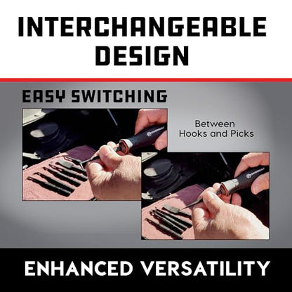 Powerbuilt O-Ring Hook and Pick Set, 7 Interchangeable Picks with Double Injection Handle, Cars, Machinery, Plumbing - 643063ECE
