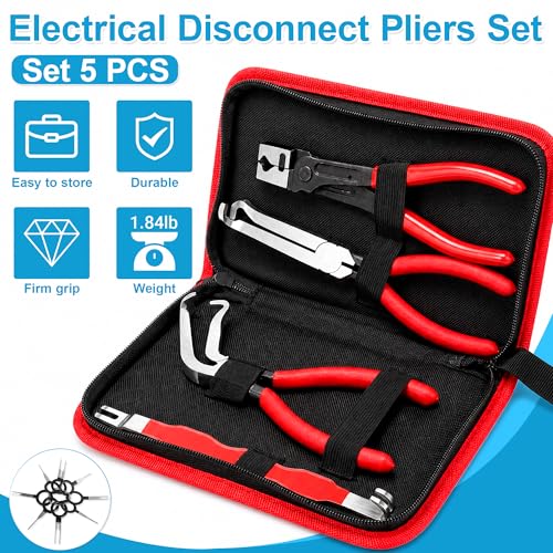 5PCS Electrical Disconnect Pliers Kit | Automotive Electrical Connector Removal Tool, Hose Clamp Pliers with Storage Box for Cars, Trucks, SUVs