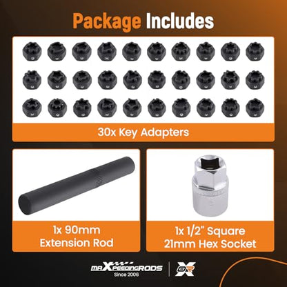 maXpeedingrods 32PCS Wheel Locking Nut Key Kit, Anti-Theft Lug Nut Socket Removal Tool, Wheel Lock Removal Kit Compatible with Mercedes Benz, Automotive Tire Lock Nut Remover Tool - size: 32pcs for Benz