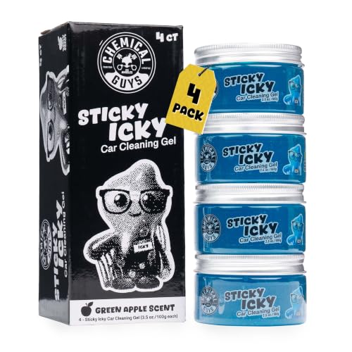 Chemical Guys, Sticky Icky Car Cleaning Gel, Green Apple, 4 Pk | Reusable car interior gel presses into vents, consoles and cup holders to lift dust and crumbs, fresh green apple scent - size: 3.5 Ounce (Pack of 4), style: Green Apple