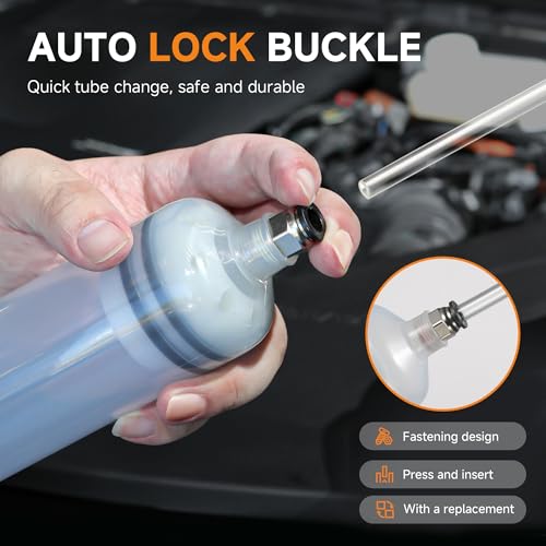 FOUR UNCLES 500cc Fluid Transfer Syringe with Hose for Oil Service | 500cc Capacity,Extended Reach Hose,Aluminum Handle,Professional Control,Heavy-Duty Service Tool - size: 500cc(70cm hose)