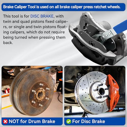 Brake Tool, Brake Caliper Compression Tool, Brake Caliper Tool | 2 Heavy Duty Caliper Hooks, 4-in-1 Universal 360° Ratcheting System for Car Disc Brake Repair, Blue