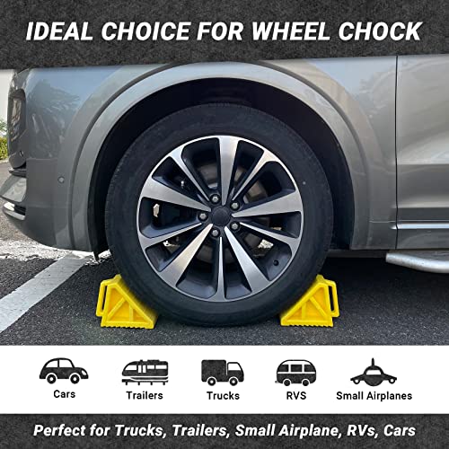 HOXWELL Wheel Chocks Premium, Heavy Duty Camper Vehicle Wedge Design with Black Rubber Bottom Chocks for Travel Trailers, Truck, Car, RV Yellow 4 Pcs - color: Yellow 4 pack