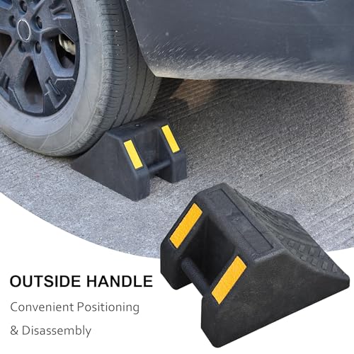 OrangeStar 4-Pack Heavy Duty Rubber Wheel Chocks with Hand Grip and Reflective Strips, Tire Stops for Car, Truck, RV, Travel Trailer, Camper and Boat Trailer Parking Safety (L10 x W7.2 x H6) - size: 10"x7.2"x6"- 4 Packs