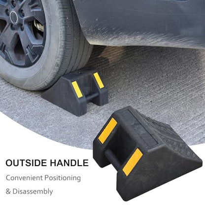 OrangeStar 4-Pack Heavy Duty Rubber Wheel Chocks with Hand Grip and Reflective Strips, Tire Stops for Car, Truck, RV, Travel Trailer, Camper and Boat Trailer Parking Safety (L10 x W7.2 x H6) - size: 10"x7.2"x6"- 4 Packs