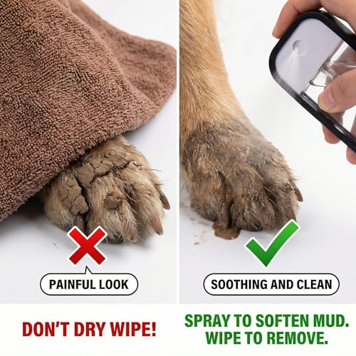 Dog Paw Cleaner Kit with Spray Bottle and Chenille Mitt | Portable paw wash set, microfiber mitt, waterproof storage bag for hiking and car trips