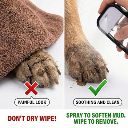 Dog Paw Cleaner Kit with Spray Bottle and Chenille Mitt | Portable paw wash set, microfiber mitt, waterproof storage bag for hiking and car trips