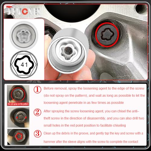 041 Wheel Locking Nut Key Socket Compatible with BMW Series, (Socket OD 29mm - ID 25mm), Wheel Anti-Theft Lug Nut Removal Tool, Anti-Theft Screw Remover - color: Socket 041