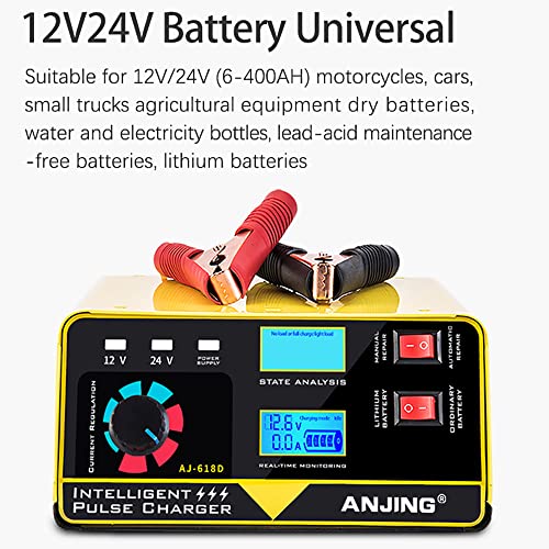 12V 24V Car Battery Charger, 15A Lead-Acid Lithium Battery Charger, Smart Trickle Charger Maintainer, Deep Cycle Battery Repair Charger Automotive Desulfator for Car Motorcycle Truck Boat Lawn Mower - color: 2) - 12V/24V 15Amp (Yellow)