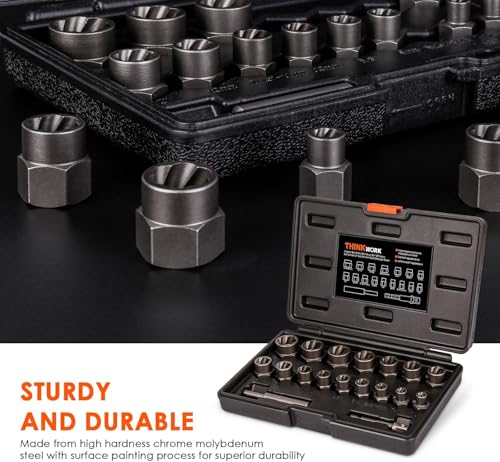 18-Piece Bolt Extractor Kit, 3/8" Drive Impact Bolt & Nut Remover Set | for Damaged, Rusted, Rounded-Off, Stripped Fasteners, 7-19mm, Cr-Mo Steel, Laser-Etched Marking, Socket Adapter, Storage Case - size: 18-Piece
