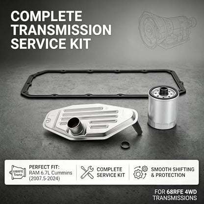 68RFE Transmission Filter and Gasket Kit DF-211 for 2007.5-2024 Ram 2500 3500 4WD 4x4-6.7L Cummins Diesel Fluid Change Service Set - Replaces 5013470AC, WL10394, 05013470AC