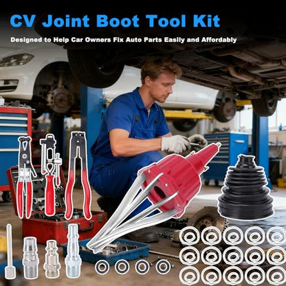 Pneumatic CV Joint Boot Expander Tool Kit,Expander Rod Spreader Installation Removal Tool with 15 Sets Clamps and 4 Air Hose Fittings for Rubber Boots Installation and Removal (Red) - color: Red