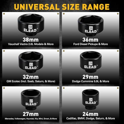 ELEAD 7-Piece 24-38mm Oil Filter Socket Wrench Set, 3/8'' Drive Oil Filter Cap Removal Tool, Oil-change Kit with 3/8'' Drive Ratchet Wrench Handle, Compatible with Toyota BMW Audi VW Porsche Vehicles - style: 24-38mm