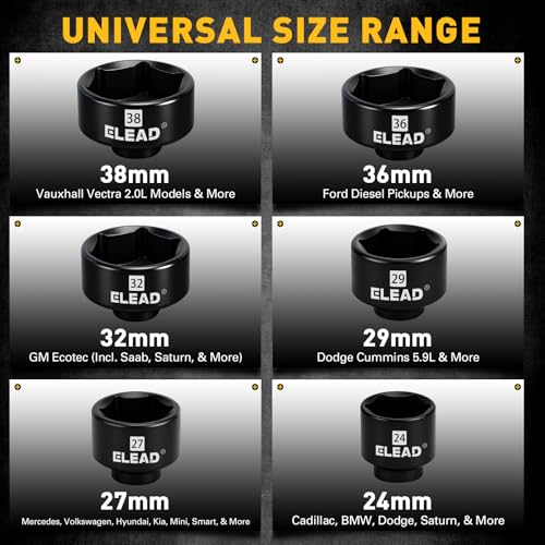 ELEAD 7-Piece 24-38mm Oil Filter Socket Wrench Set, 3/8'' Drive Oil Filter Cap Removal Tool, Oil-change Kit with 3/8'' Drive Ratchet Wrench Handle, Compatible with Toyota BMW Audi VW Porsche Vehicles - style: 24-38mm