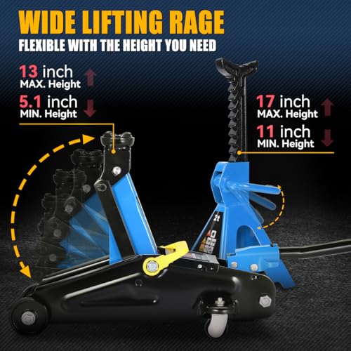 Auto Dynasty 2 Ton Floor Jack with Jack Stands, Heavy Duty Steel Hydraulic Racing Floor Jack with Single Piston Quick Lift Pump, Hydraulic Trolley Service Car Jack, Blue - color: Blue