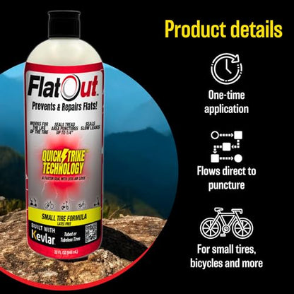QuickStrike Tire Sealant - Small Tire/Bicycle Formula - NEW Formula - Prevents Flat Tires - Seals Leaks - Contains Kevlar - Tubeless Tire Sealant - 32 Ounce Bottle - size: 32 Fl Oz