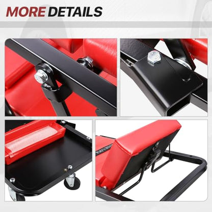 Low-Profile Foldable Creeper, 2-in-1 Rolling Garage Z Creeper Car & Seat, 48" Roller Mechanics Chair, 350 LBS Capacity Workshop Roller Creeper with 6 Swivel Casters
