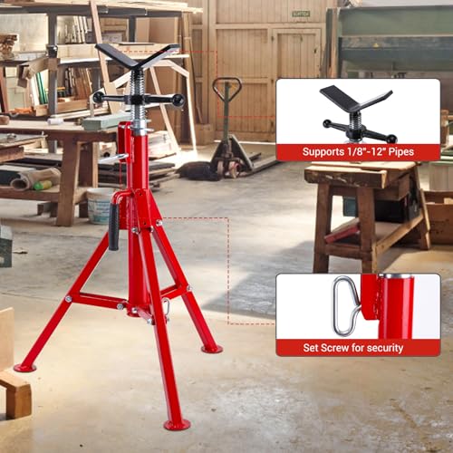 V Head Pipe Jack Stand Robust Steel Heavy-Duty Construction | 28-52 Inch Adjustable Height | 2500 Lb Load Capacity | with Portable Folding Legs | Ideal for Welding, Automotive, Construction Projects