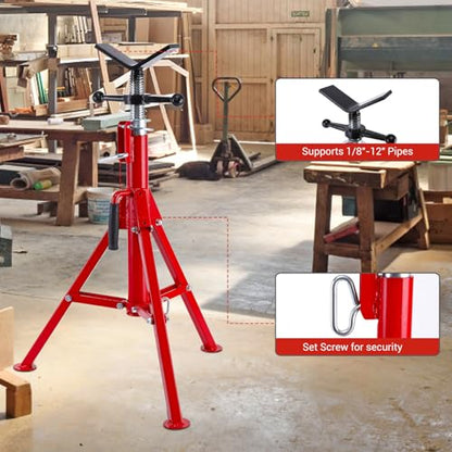 V Head Pipe Jack Stand Robust Steel Heavy-Duty Construction | 28-52 Inch Adjustable Height | 2500 Lb Load Capacity | with Portable Folding Legs | Ideal for Welding, Automotive, Construction Projects