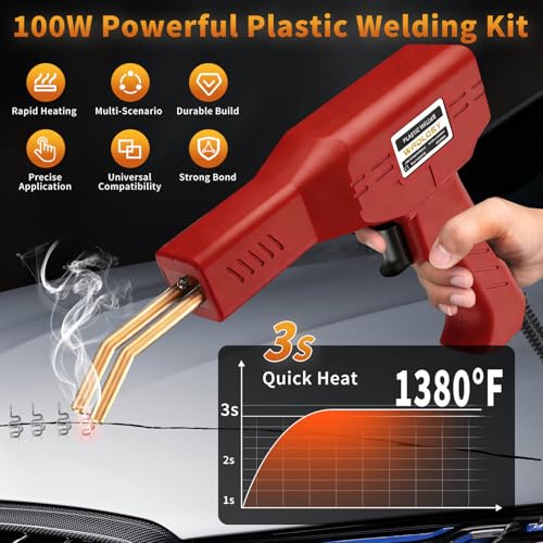 Plastic Welder Kit, 1200PCS Staples, Hot Stapler for Bumper Repair | 1200PCS Mixed Staples, Rust-Proof Stainless Steel, Portable Toolbox, Built-in LED, Ergonomic Grip, 5-Year Warranty, DIYers - color: Red