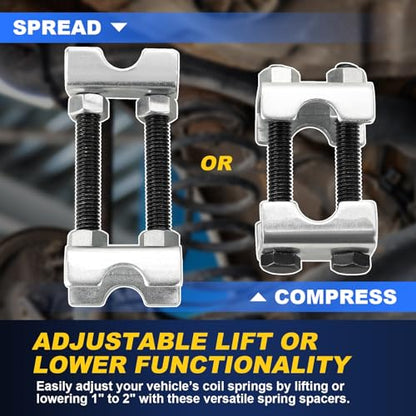 DASBET Adjustable 2-Way Coil Spring Spacers 4 Pack, 1”-2” Lift or Lower Spring Compressor Tool, Mini Coil Spring Booster for Car & Truck Shock Absorbers, Automotive Strut Accessories (4)