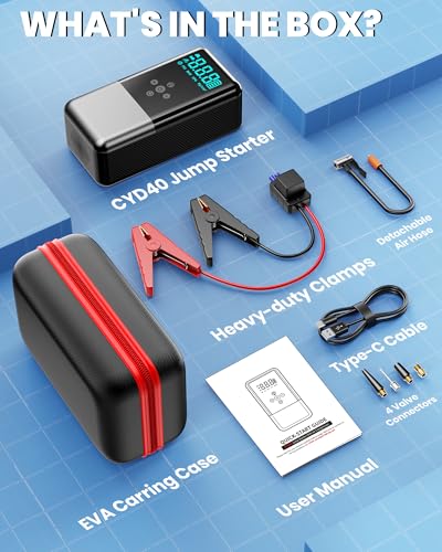 Jump Starter with Air Compressor 8000A 160PSI Battery Jumper Starter(10L Gas/All Diesel) Jump Box Car Battery with Auto-Shutoff Tire Inflator, Jumper Cables and Flashlight | (Up To10L Gas/All Diesel) Car Battery With Auto-Shutoff Tire Inflator, Jumper Cab