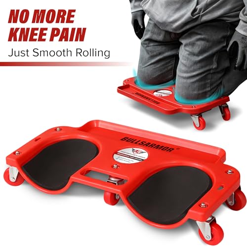 BullsArmor V2 UPGRADE Rolling Knee Creeper Pad with 5 Swivel Casters - Mechanic Kneeling Dolly Seat with Tool Tray, 200 LB Capacity, Garage Knee Board Stool for Auto, Construction, Flooring, Gardening