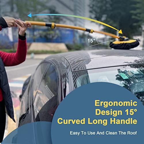YeewayVeh Car Wash Brush Mop with Long Handle, Car Wash Kit with 2 Chenille Mop Heads, 15° Curved Extension Pole Scratch-Free Microfiber Mitt Sponge Car Cleaning Supplies Accessories, Yellow/Black - color: Yellow/Black, size: 4 pieces