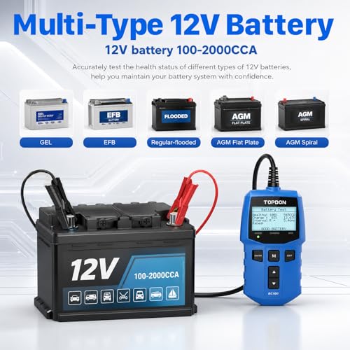TOPDON BC100 Car Battery Tester 12V Automotive Battery Analyzer for Technicians & DIYers, 100-2000 CCA Digital Battery Load Tester, Fits Car, Truck, Motorcycle, ATV, SUV, Boat, Yacht, Golf Cart