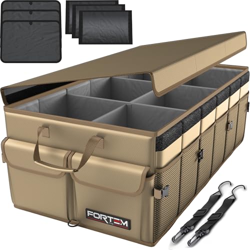 FORTEM Trunk Organizer For SUV Car Trunk Organizer, Foldable Storage, Car Accessories for Women Men, Collapsible Bag, 600D Oxford, Non Slip Bottom, Straps, Soft Cover (85L) - color: Beige, size: XL (85L)